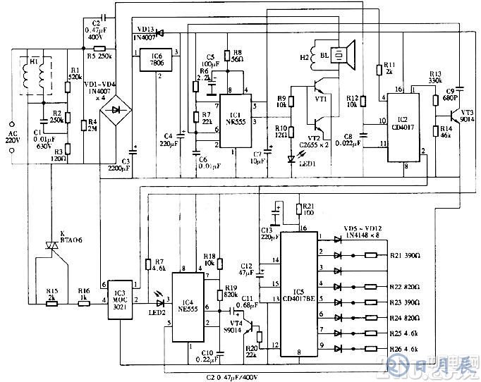 15W電子驅(qū)蟲(chóng)器電路圖